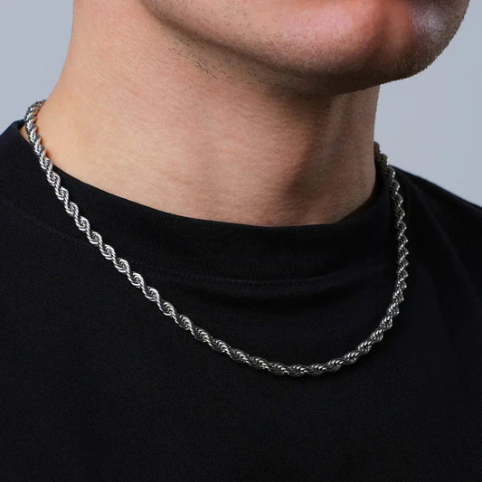 Sterling Silver 2.25mm Shiny-Cut Rope Chain Necklace For Men.....