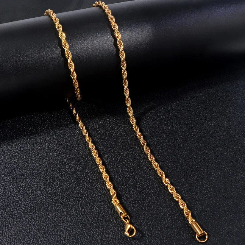 Sterling Golden 2.25mm Shiny-Cut Rope Chain Necklace For Men..........