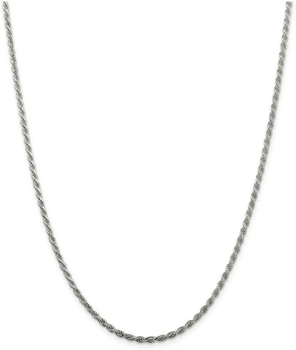 Sterling Silver 2.25mm Shiny-Cut Rope Chain Necklace For Men.....